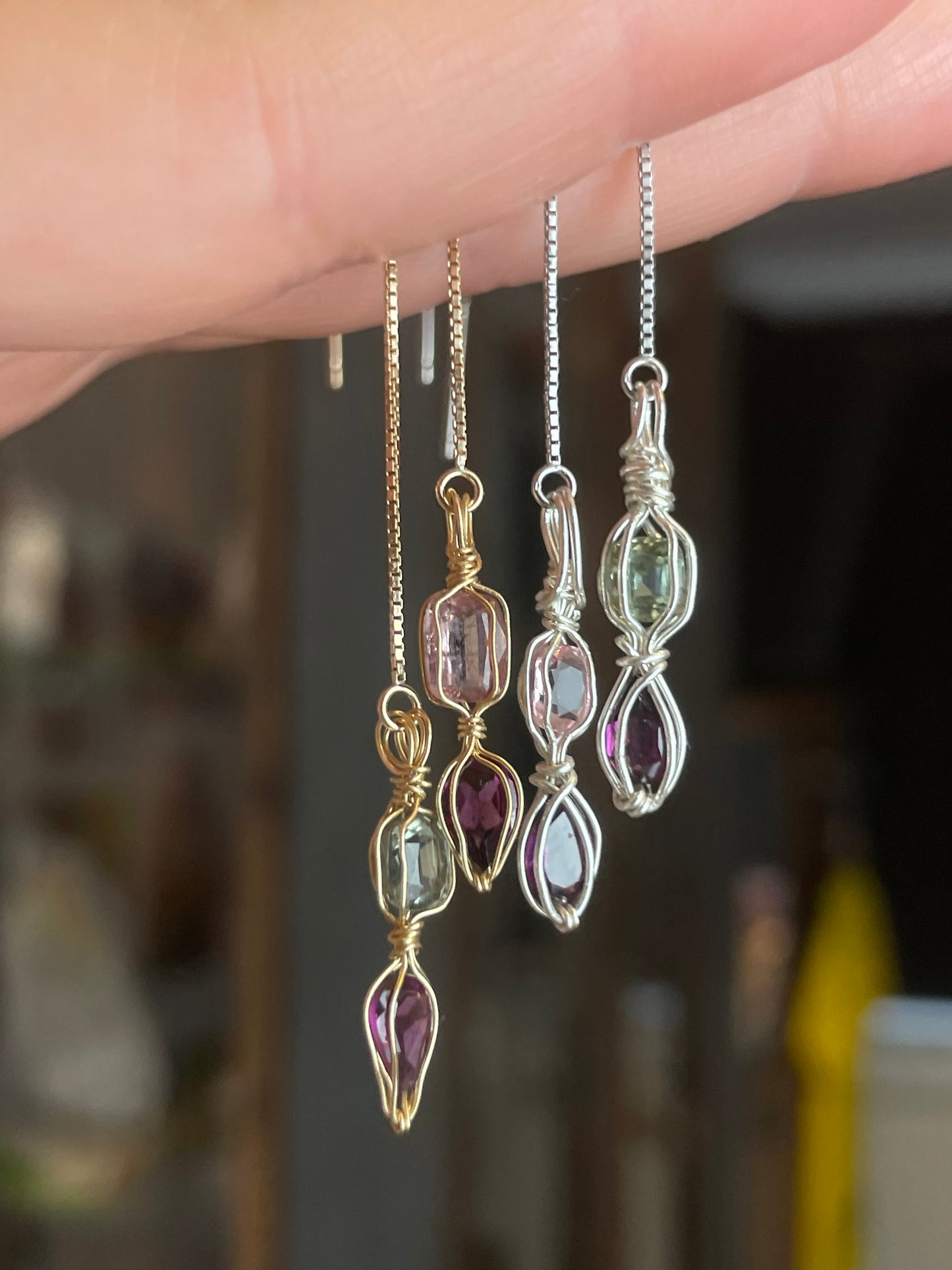 Turmalin und Granat Threader in 925 Silber