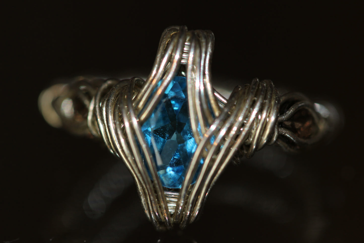 15,5mm blauer Topas und Rauch Quarz Ring 925 Silber