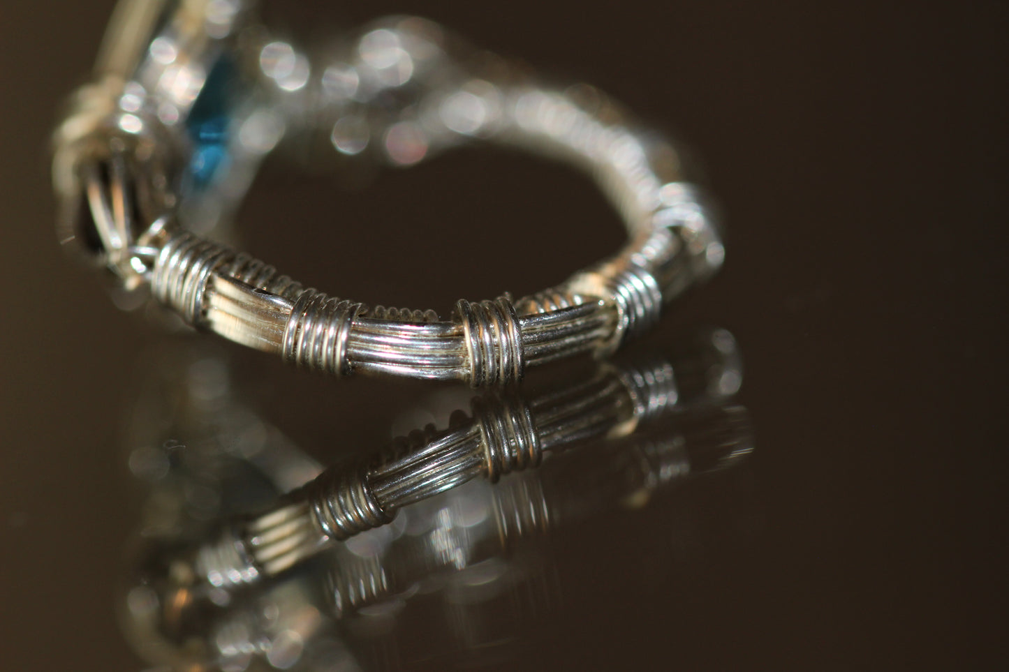 15,5mm blauer Topas und Rauch Quarz Ring 925 Silber