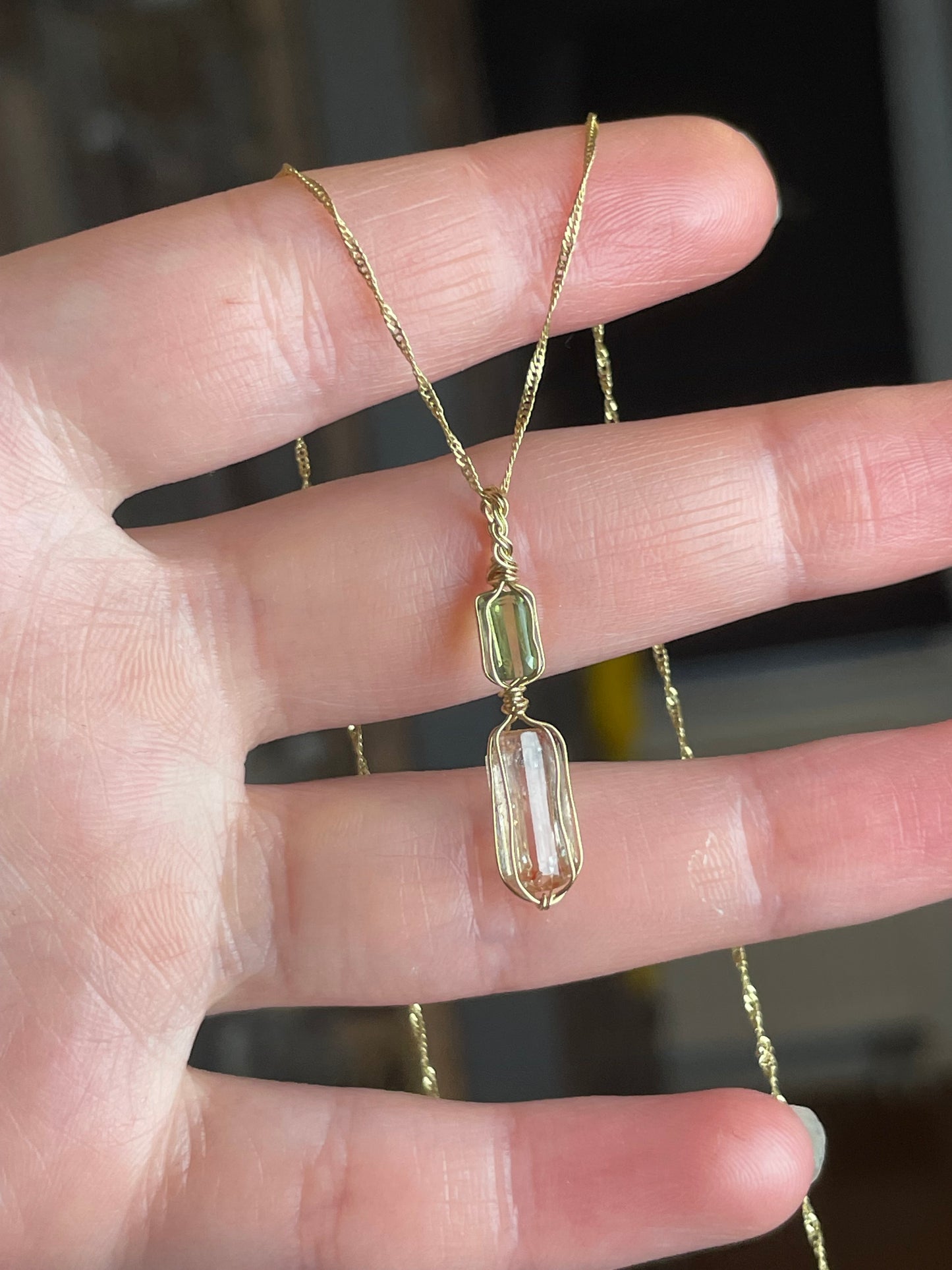 Topas und grüner Turmalin Anhänger 375 Gold