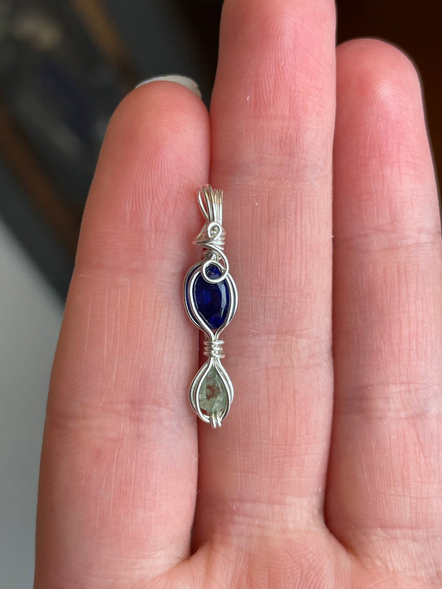 Blauer Saphir und smaragd Anhänger 925 Silber