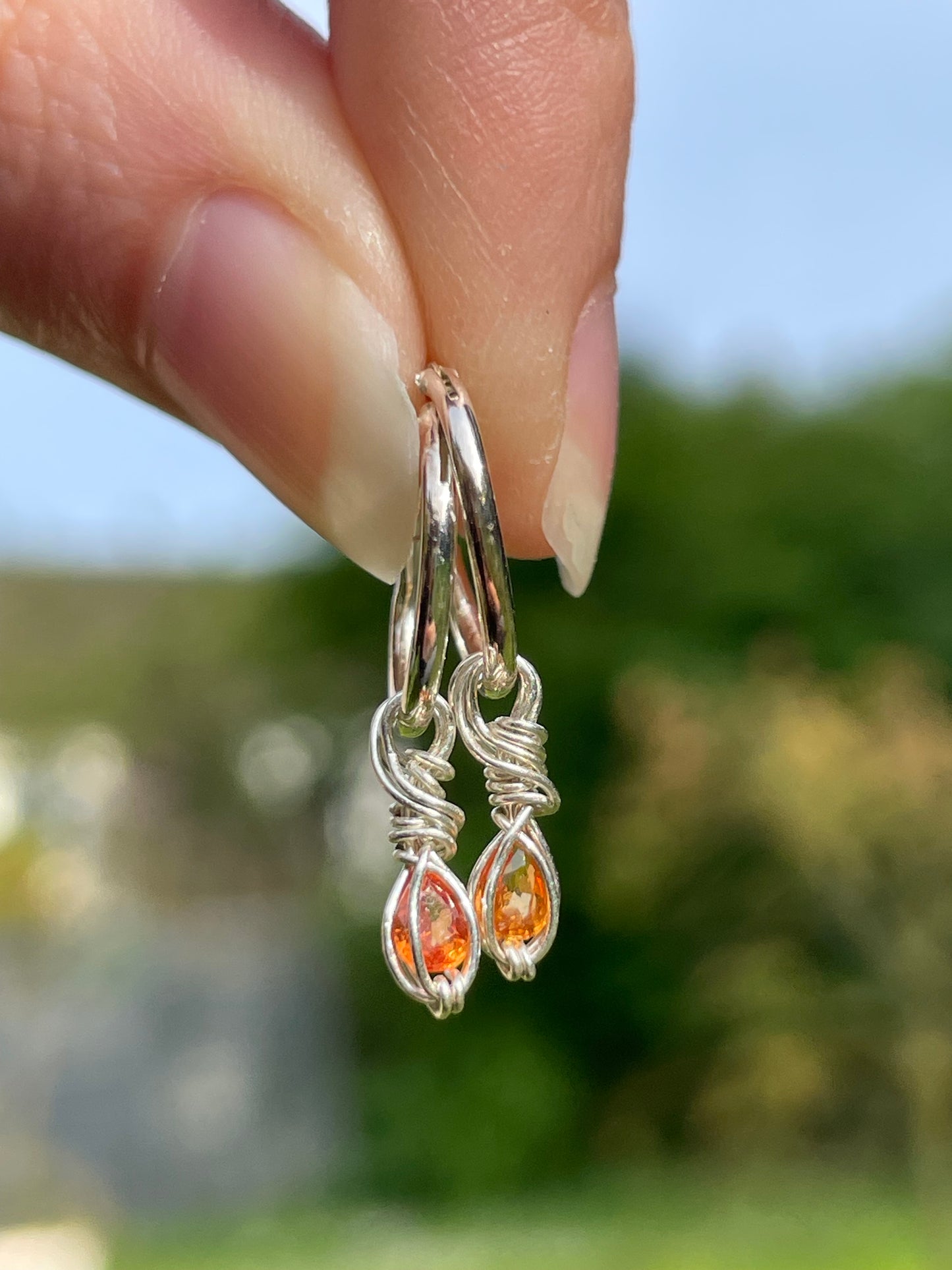 orangene Saphir Creolen 925 Silber