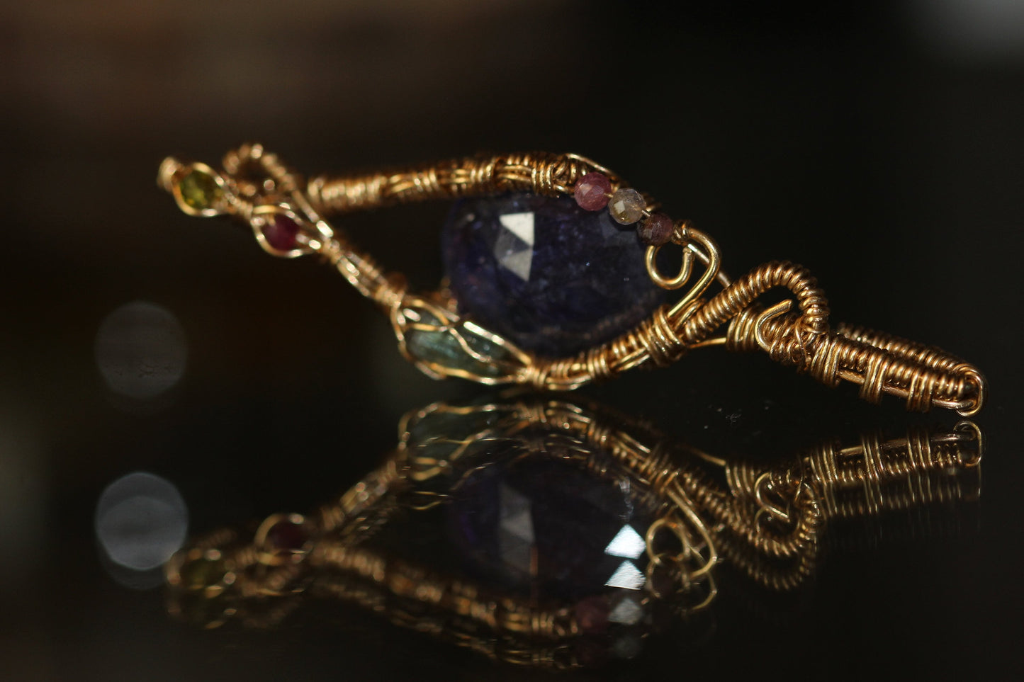 Einzigartiger Tansanit und Turmalin Anhänger 14k gold gefüllt