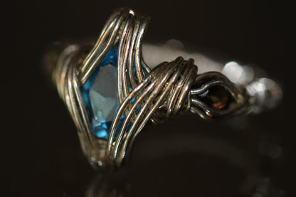 15,5mm blauer Topas und Rauch Quarz Ring 925 Silber