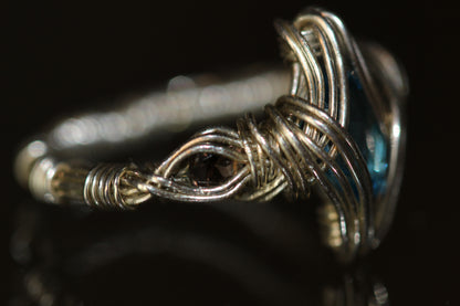 15,5mm blauer Topas und Rauch Quarz Ring 925 Silber