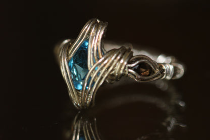 15,5mm blauer Topas und Rauch Quarz Ring 925 Silber