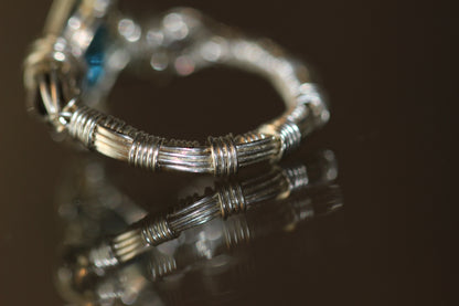 15,5mm blauer Topas und Rauch Quarz Ring 925 Silber