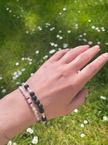 Süßwasser Perlen Armbänder mit Lava Gestein oder geschliffenen Turmalin Perlen vergoldet