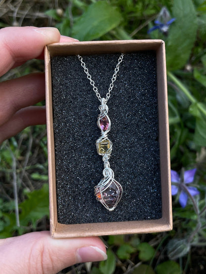 Einzigartige Kette lepidocrocit citrin und pinker Turmalin in 925 Silber
