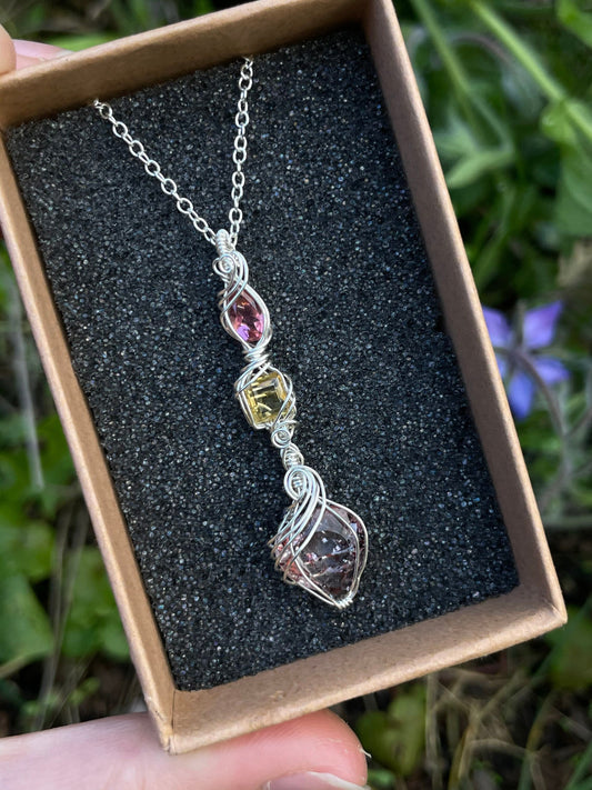 Einzigartige Kette lepidocrocit citrin und pinker Turmalin in 925 Silber